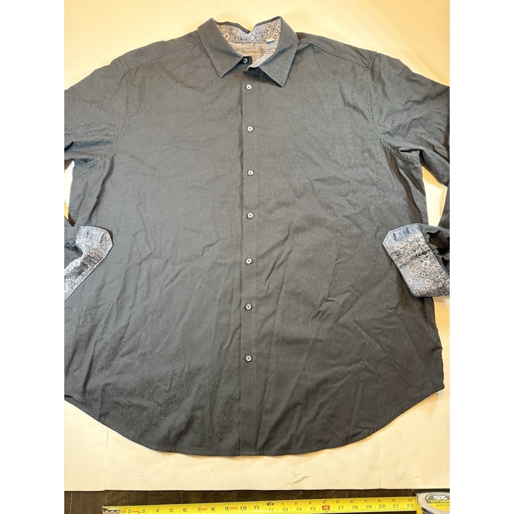 Robert Graham Shirt Mens 2XLT Tall Black Paisley Flip Cuff Button Up Long Sleeve